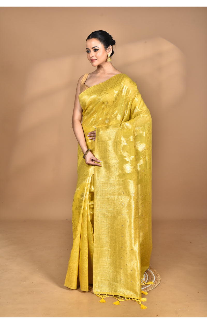 Morchari Banarasi Silk Chanderi Saree-Yellow | Swadesiicart
