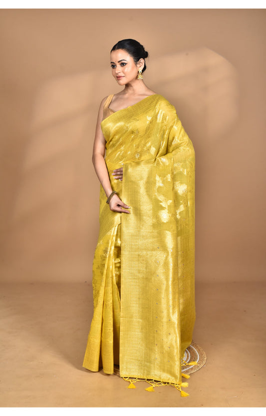 Morchari Banarasi Silk Chanderi Saree-Yellow | Swadesiicart