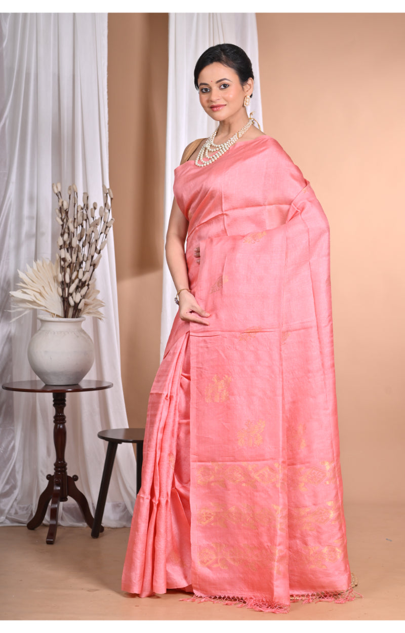 Morchari Pure Tussar Silk Handloom Saree-Pink | Swadesiicart