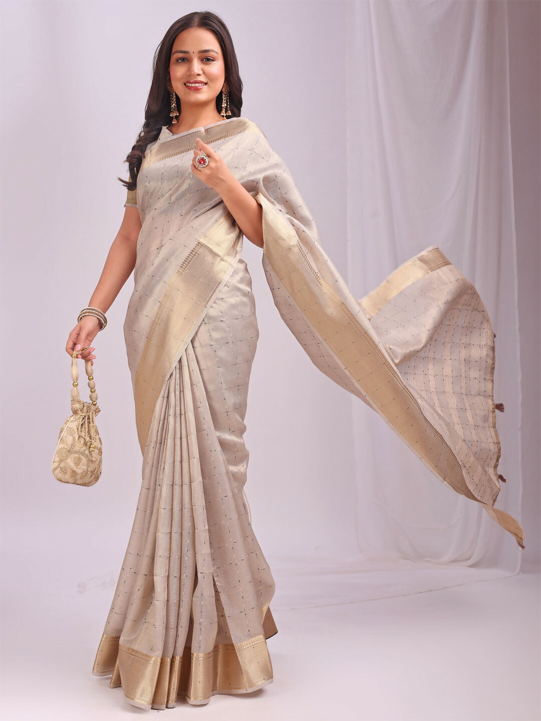 Shree Shyam Fashion Organza Cream Saree