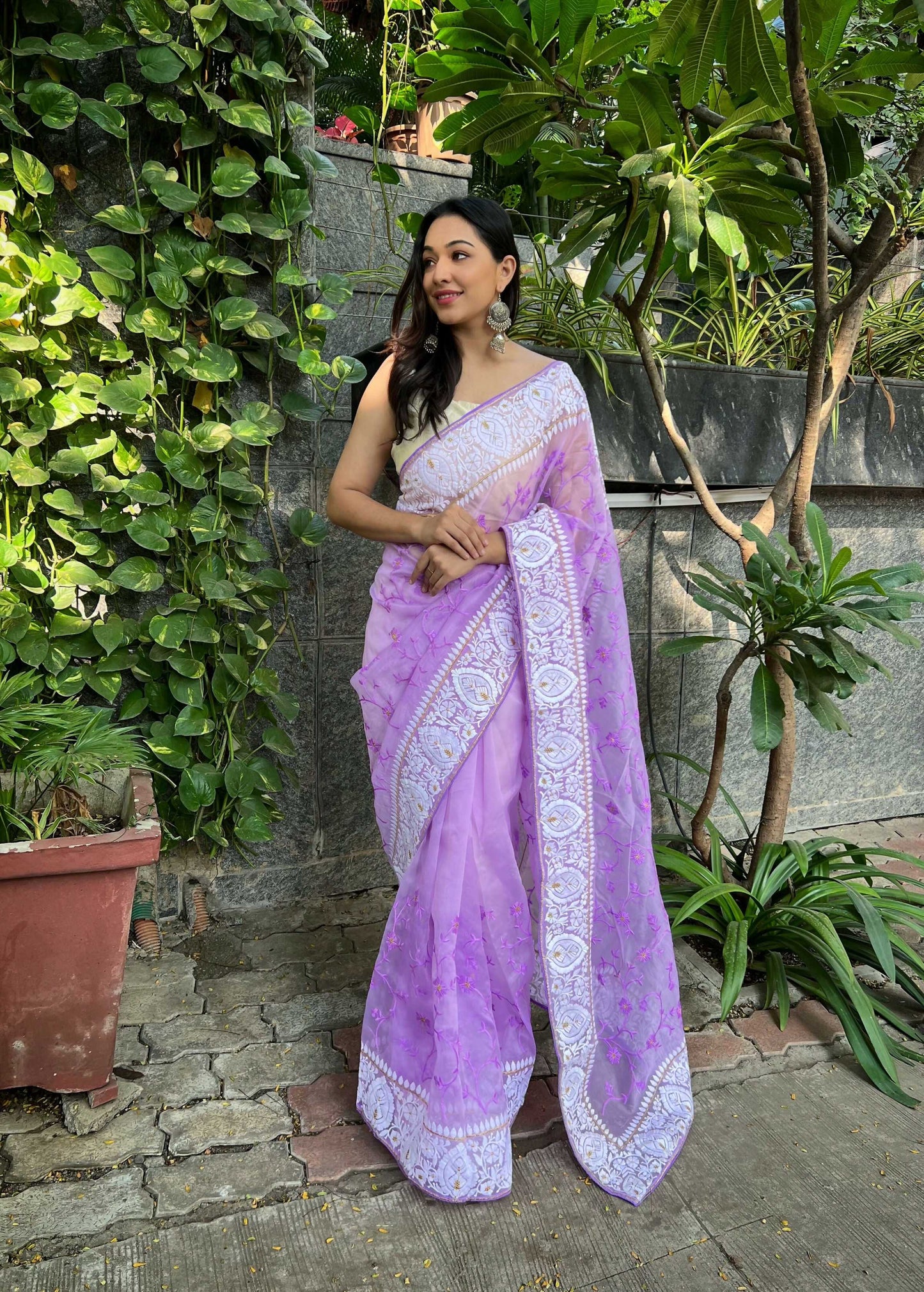Vamsee Palak Saavi Lavender Organza Saree - Swadesiicart