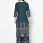 Aniyah Rayon Teal Blue Color Block Print Straight Kurta (AN-224K) - Swadesiicart