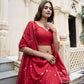 Lorenvalley Red Pure Chanderi Plain With Zari Weaving Work Border Lehenga Choli | Swadesiicart