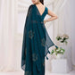 Teal Blue Rangoli Silk Diamond Work Ready To Wear Saree - Tamana | Swadesiicart