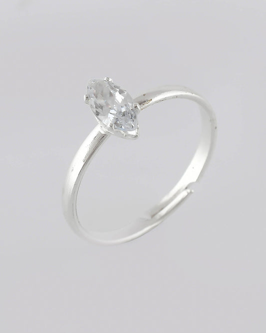 VOJ white CZ-detail Stainless Steel Cubic Zirconia Silver Plated adjustable finger Ring | Swadesiicart