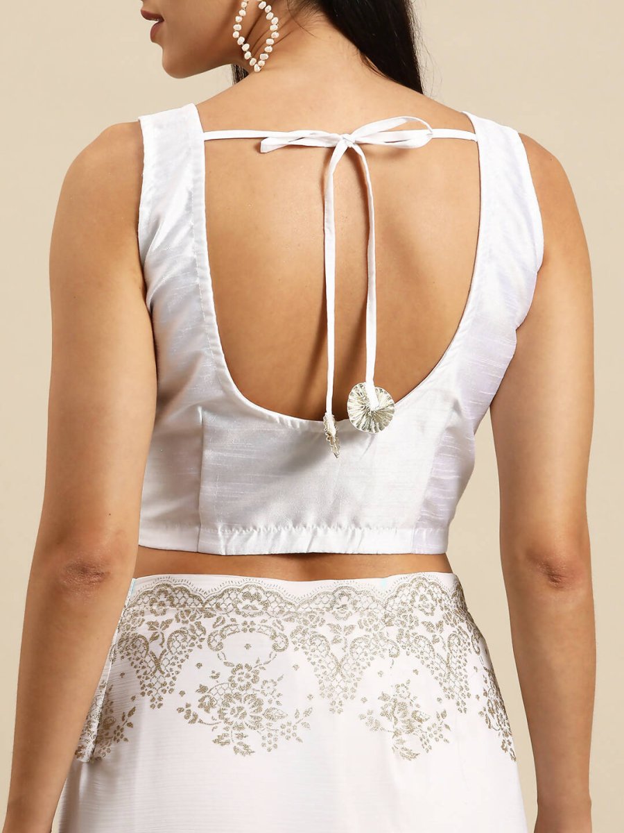 Ahalyaa Women's Traditional Semi Stitch Saree - White | Swadesiicart