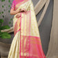 Jyoti Fashion Women's Off White Kanjivaram Silk Zari Woven Saree with Blouse | Swadesiicart