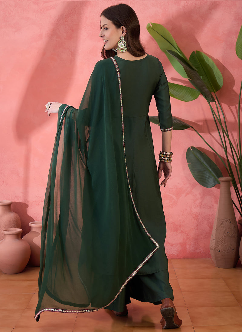 Vegaa Fashion Green Roman Silk Embroidered Palazzo Suit - Swadesiicart