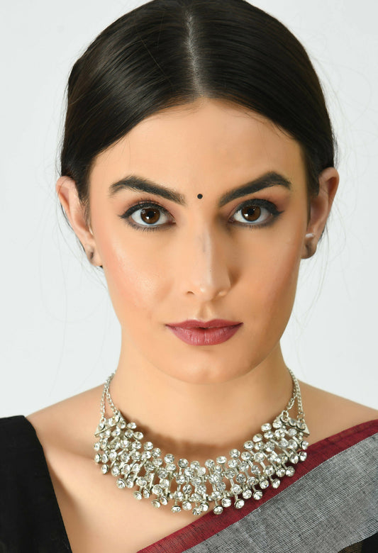Mominos Fashion Johar Kamal Silver-Plated Brass Finish Kundan Choker For Women | Swadesiicart
