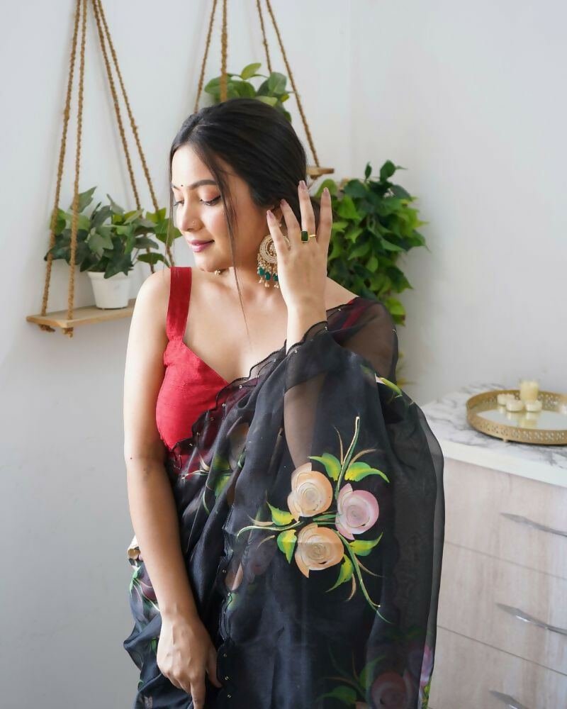 Vamsee Urvashi Black Organza Saree - Swadesiicart