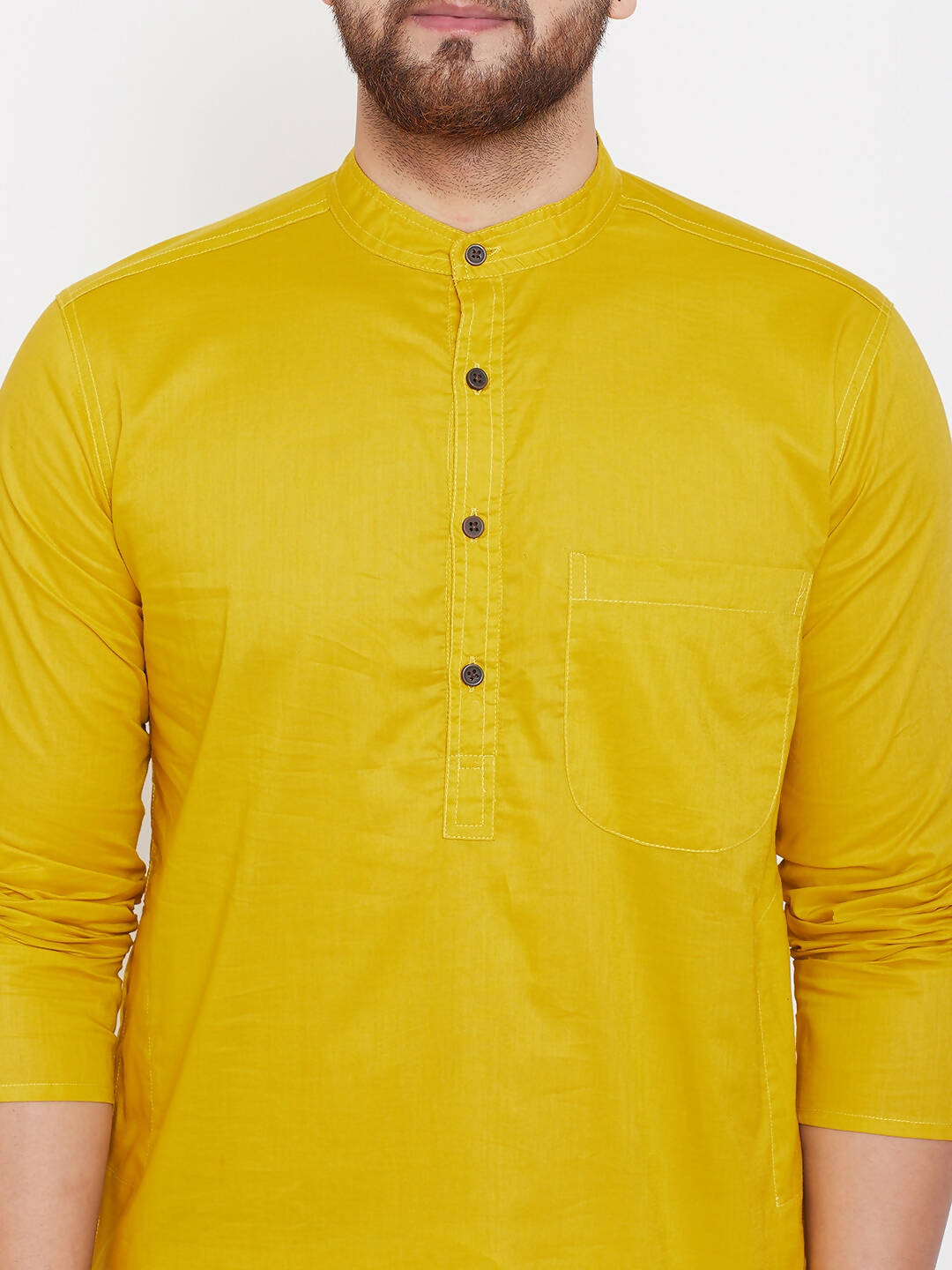 Even Apparels Pure Cotton Yellow Men's Kurta With Band Collar | Swadesiicart
