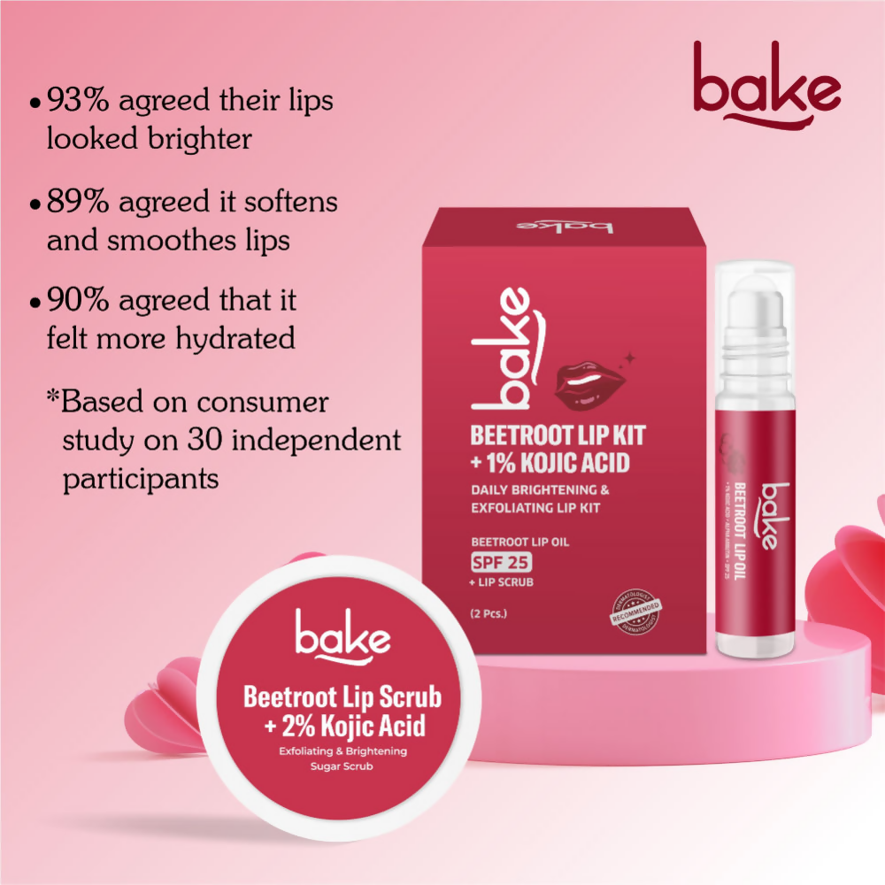Bake Kojic Acid Beetroot Lip Kit With Lip Balm SPF 25 & Lip Scrub For Dark & Pigmented Lips | Swadesiicart