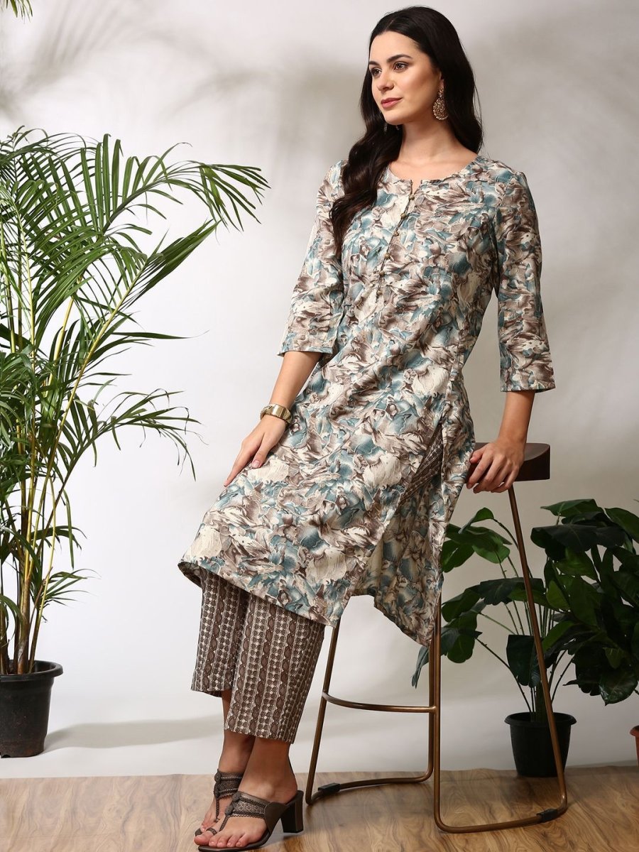 Anouk Floral Printed Regular Straight Kurta with Trousers - Swadesiicart
