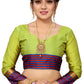 Vamika Ethnic Fire Parrot Green Cotton Silk Saree | Swadesiicart
