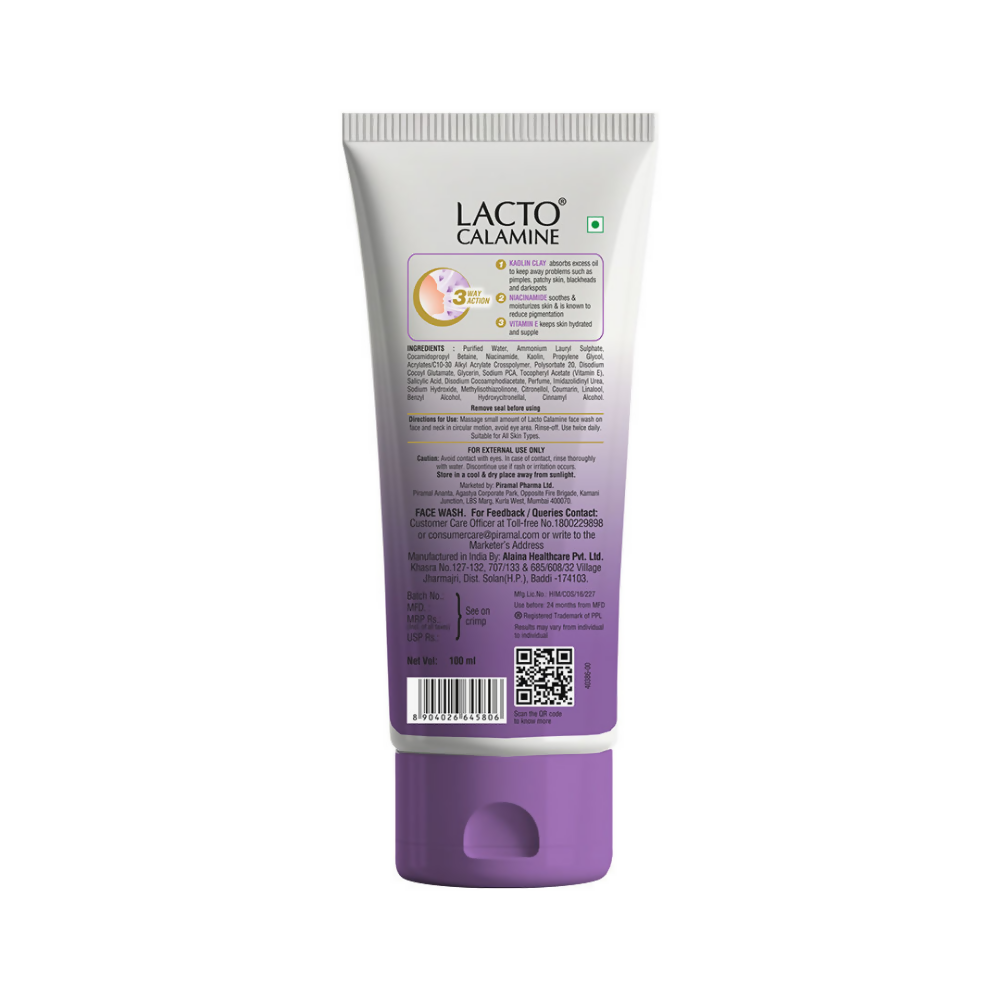 Lacto Calamine Face Wash with Kaolin Clay, Niacinamide & Vitamin E for All Skin Types - Swadesiicart