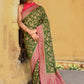 Joban Fashion Green Crepe Chiffon Pure Handloom Banarasi Silk Saree | Swadesiicart
