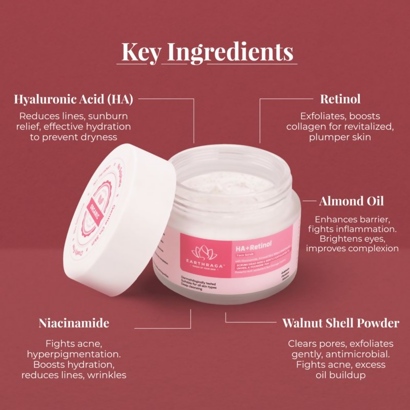Earthraga HA + Retinol Face Scrub | Swadesiicart