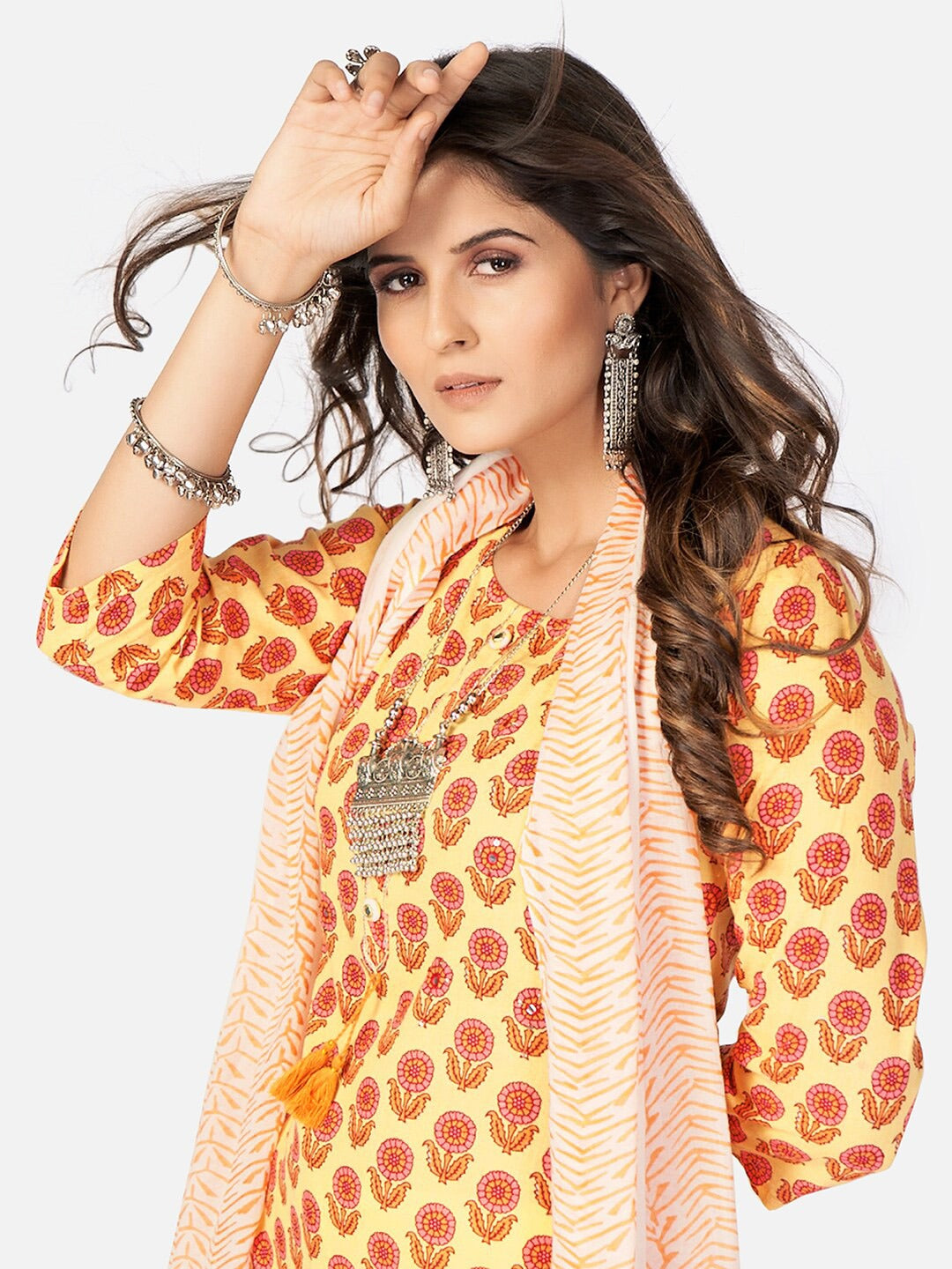 NOZ2TOZ Women Yellow Cotton Kurta with Pant & Dupatta (3pcs Set) - Swadesiicart