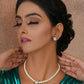 Kundan and Pearl Choker with Studs Jewellery Set (white) - Ruby Raang - Ruby Raang Studio