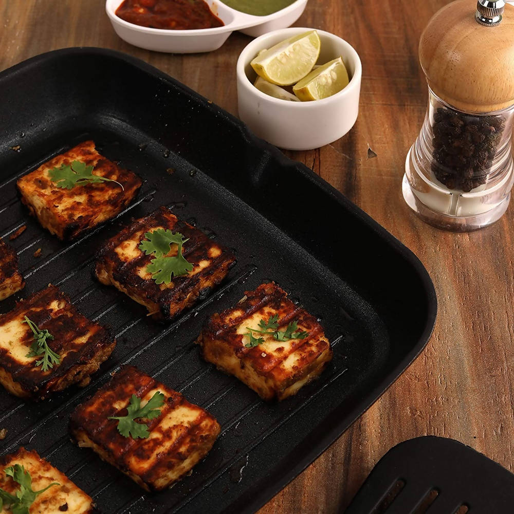 Cello Aluminium Non Stick Grill Pan Square Black - Swadesiicart