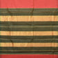 Peach and Green Bamboo Cotton Plain Saree with Strips Pallu Design No Blouse - Global Threads | Swadesiicart