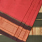 Peach and Green Bamboo Cotton Plain Saree with Strips Pallu Design No Blouse - Global Threads | Swadesiicart