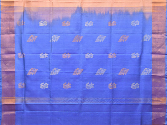 Peach and Light Blue Uppada Silk Handloom Saree with Body Buta Design - Global Threads | Swadesiicart