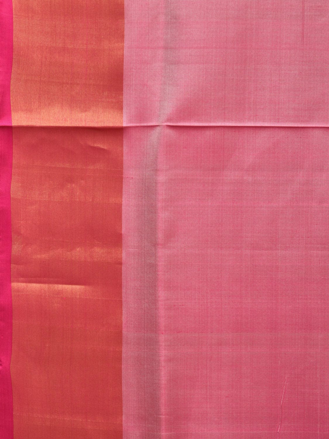 Peach and Pink Uppada Silk Handloom Plain Saree with Contrast Pallu Design - Global Threads | Swadesiicart