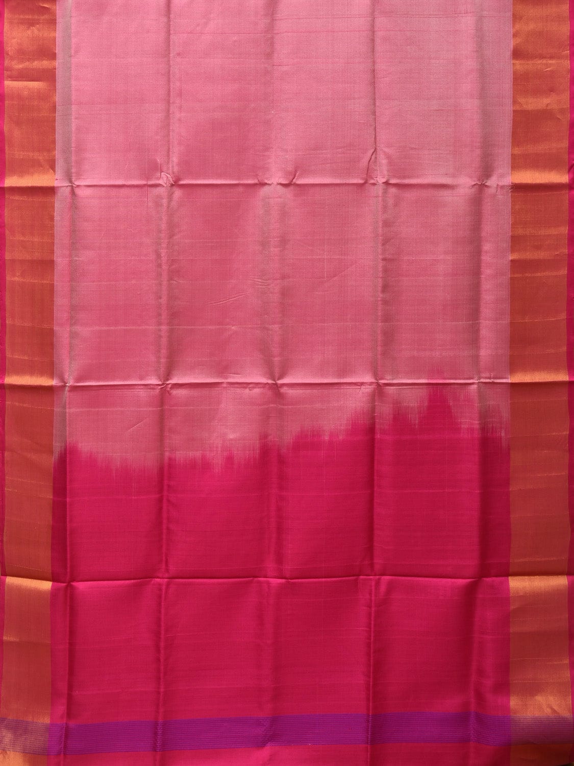 Peach and Pink Uppada Silk Handloom Plain Saree with Contrast Pallu Design - Global Threads | Swadesiicart
