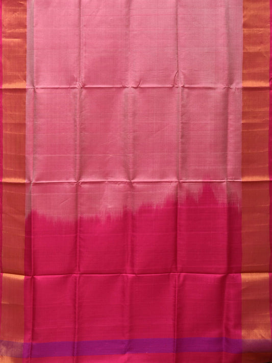 Peach and Pink Uppada Silk Handloom Plain Saree with Contrast Pallu Design - Global Threads | Swadesiicart