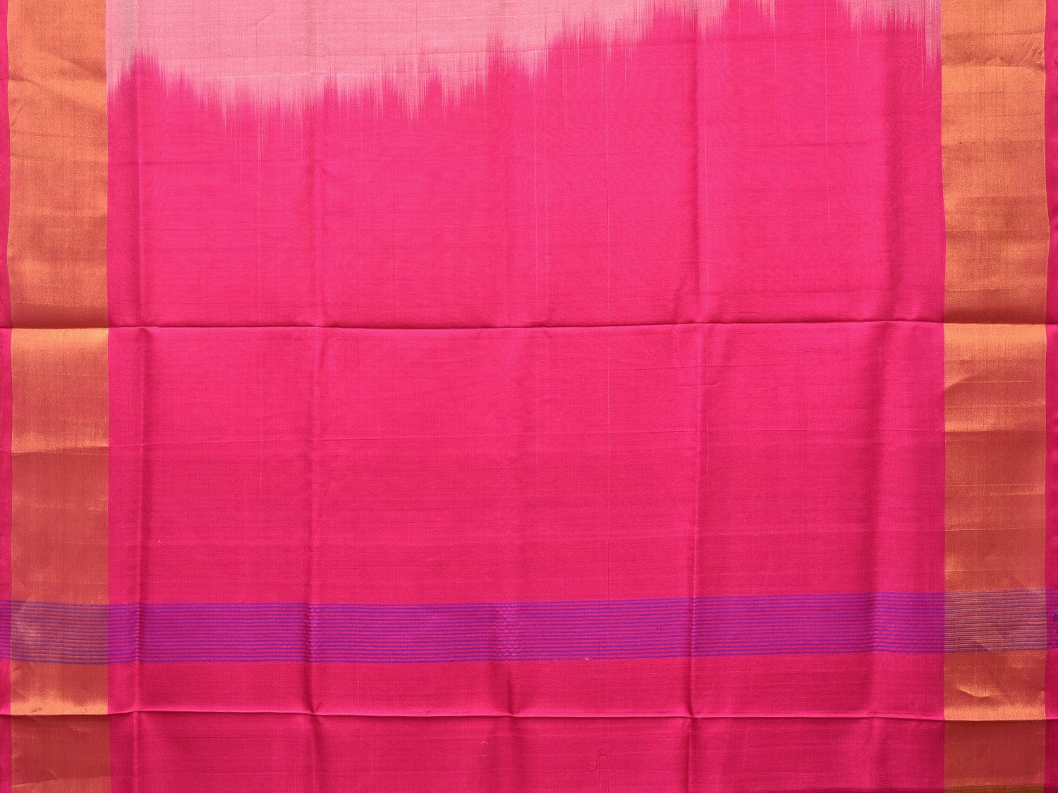 Peach and Pink Uppada Silk Handloom Plain Saree with Contrast Pallu Design - Global Threads | Swadesiicart