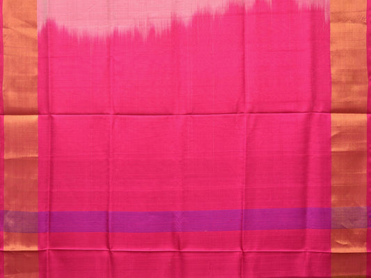 Peach and Pink Uppada Silk Handloom Plain Saree with Contrast Pallu Design - Global Threads | Swadesiicart
