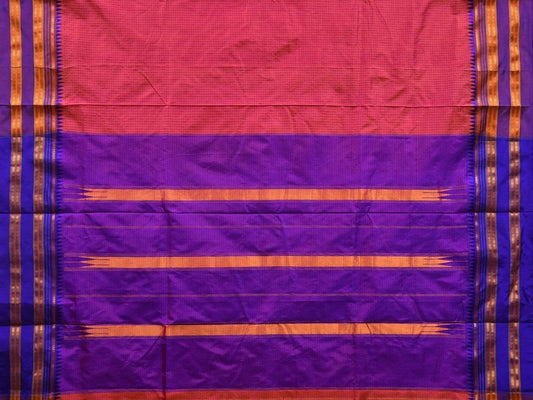 Peach and Purple Narayanpet Silk Saree with Checks Design No Blouse - Global Threads | Swadesiicart