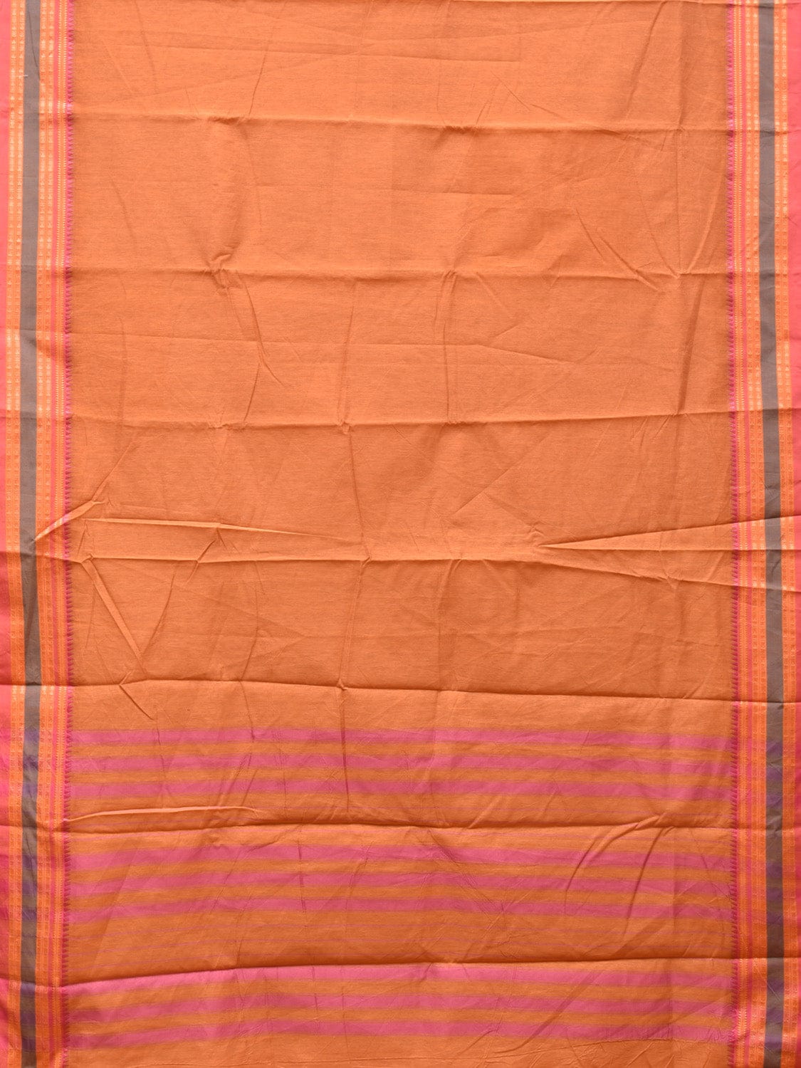 Peach Bamboo Cotton Plain Saree with Border Design No Blouse - Global Threads | Swadesiicart