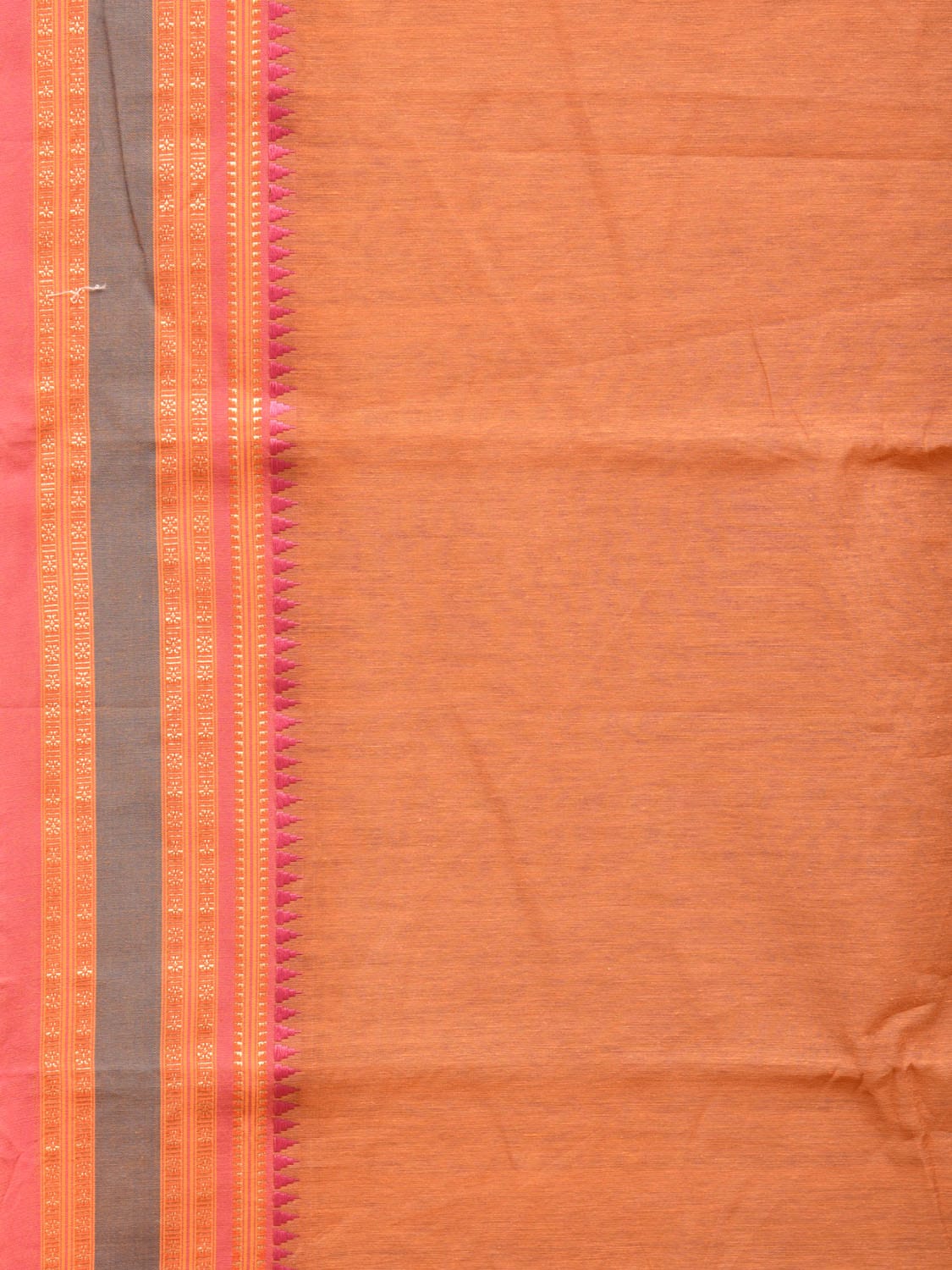 Peach Bamboo Cotton Plain Saree with Border Design No Blouse - Global Threads | Swadesiicart