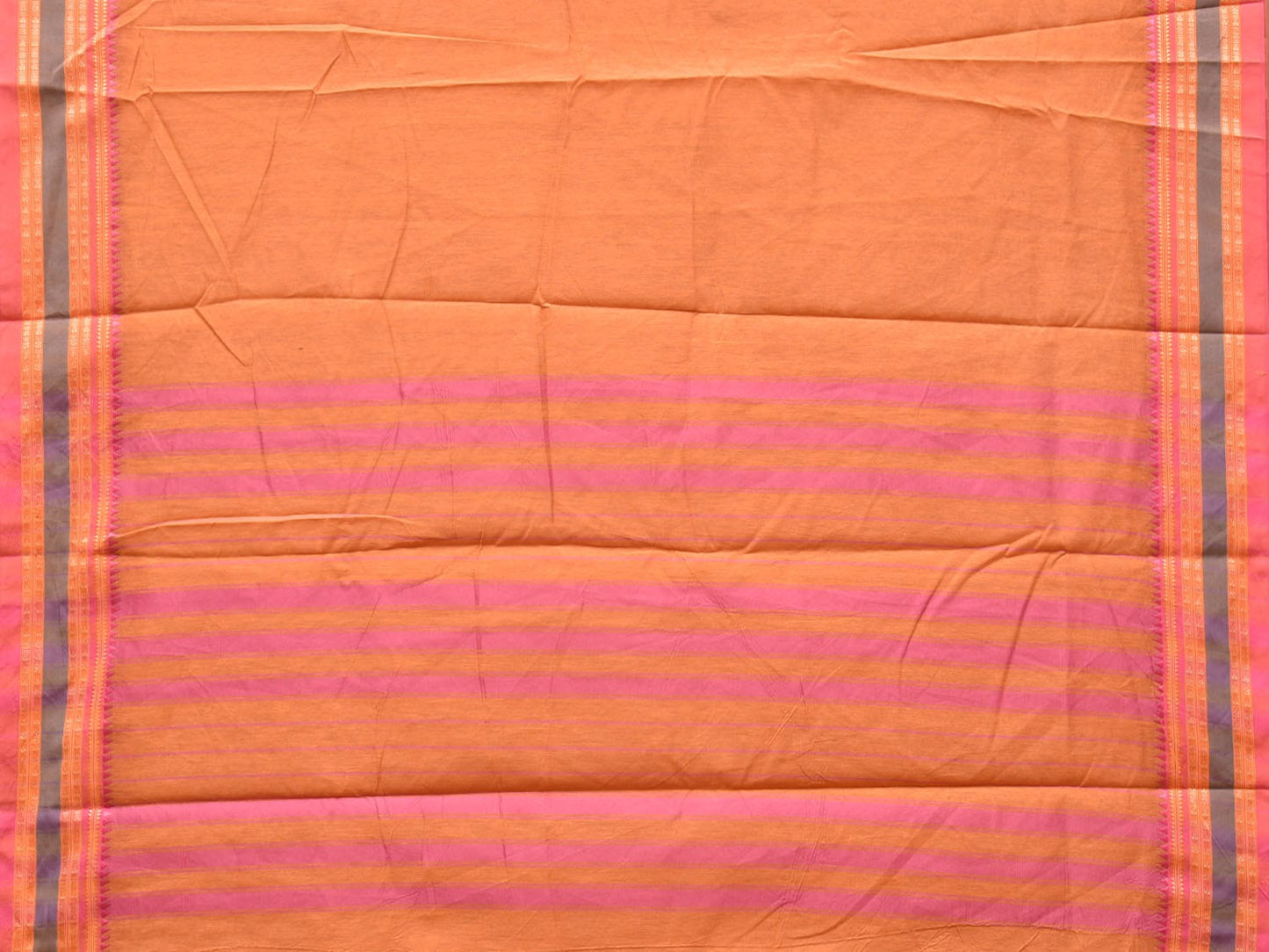 Peach Bamboo Cotton Plain Saree with Border Design No Blouse - Global Threads | Swadesiicart