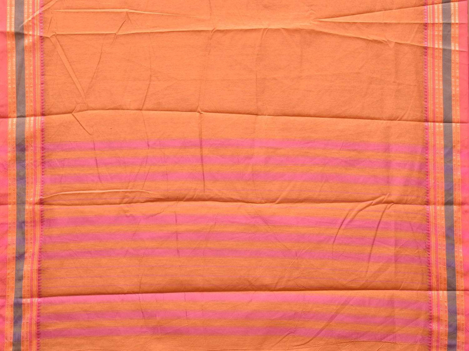 Peach Bamboo Cotton Plain Saree with Border Design No Blouse - Global Threads | Swadesiicart