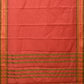 Peach Bamboo Cotton Plain Saree with Strips Pallu Design No Blouse - Global Threads | Swadesiicart