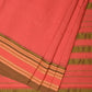 Peach Bamboo Cotton Plain Saree with Strips Pallu Design No Blouse - Global Threads | Swadesiicart