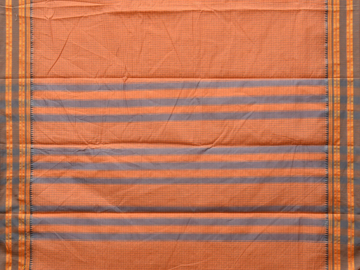 Peach Bamboo Cotton Saree with Checks Design No Blouse - Global Threads | Swadesiicart
