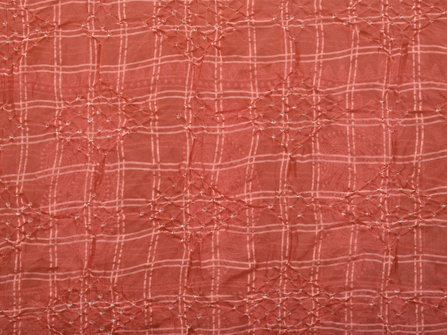 Peach Bandhani Silk Handloom Dupatta with Mango and Border Design - Global Threads | Swadesiicart