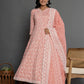 Yufta Peach Cotton Silk Embroidered Anarkali Kurta Dupatta Set - Swadesiicart