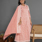 Yufta Peach Cotton Silk Embroidered Anarkali Kurta Dupatta Set - Swadesiicart