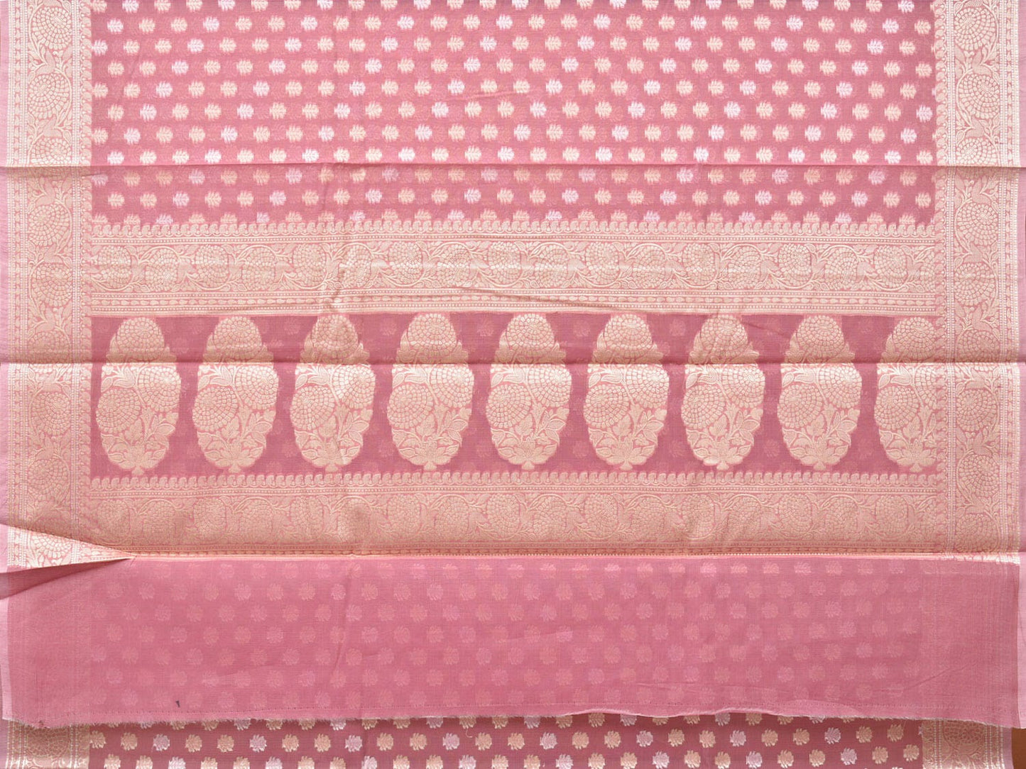 Peach Cut Work Cotton Silk Saree with All Over Banaras Design - Global Threads | Swadesiicart