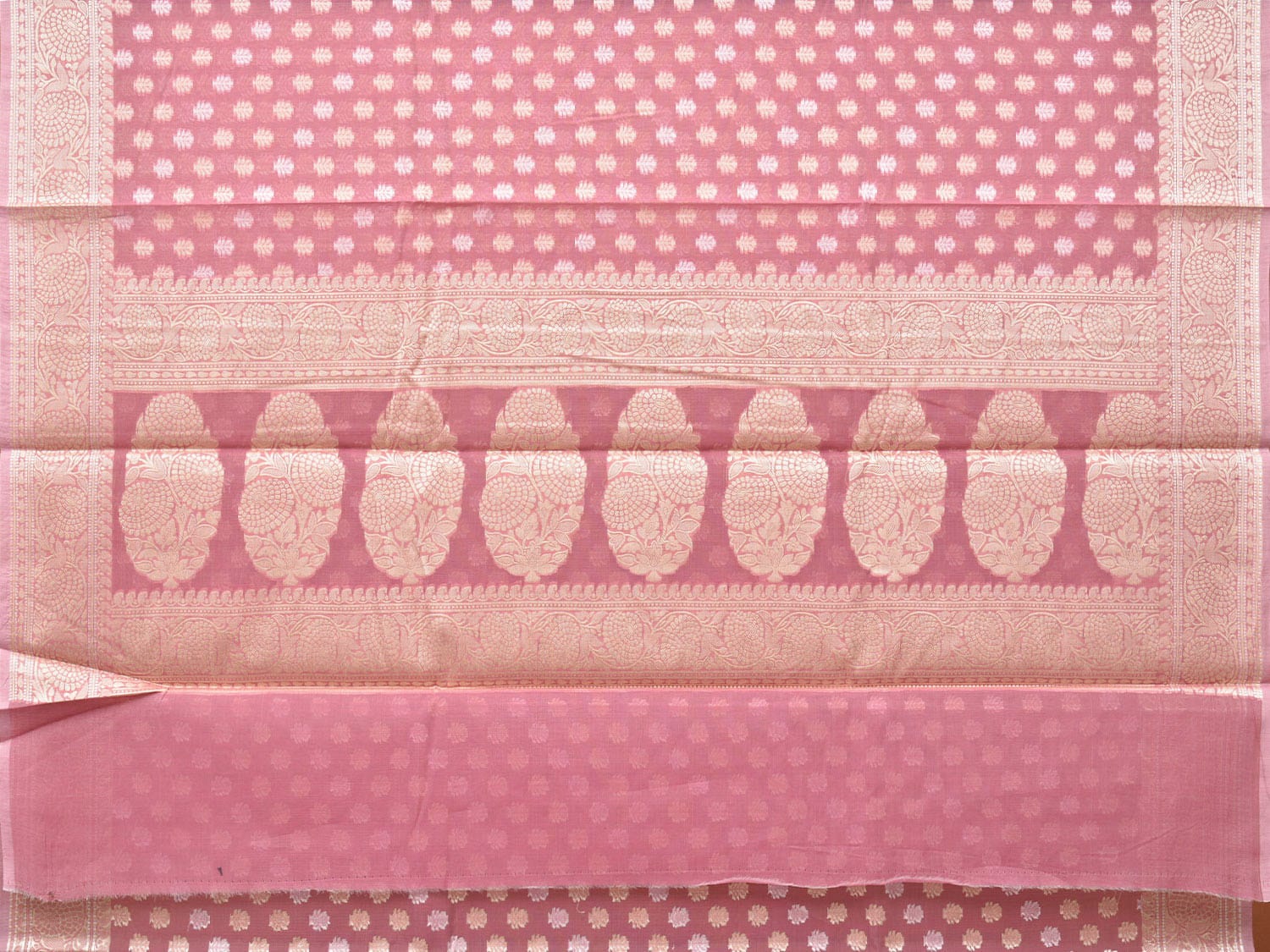 Peach Cut Work Cotton Silk Saree with All Over Banaras Design - Global Threads | Swadesiicart