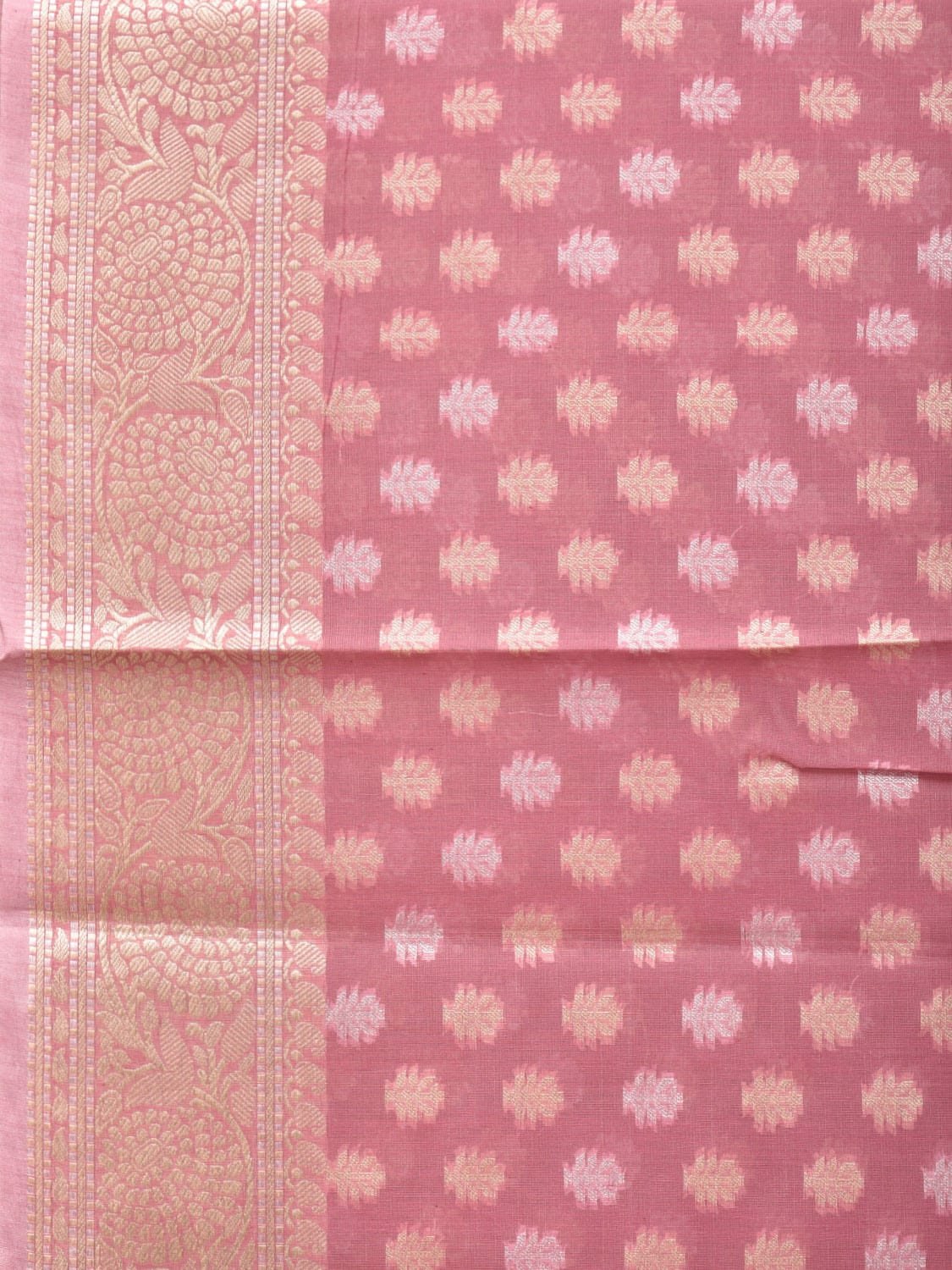 Peach Cut Work Cotton Silk Saree with All Over Banaras Design - Global Threads | Swadesiicart