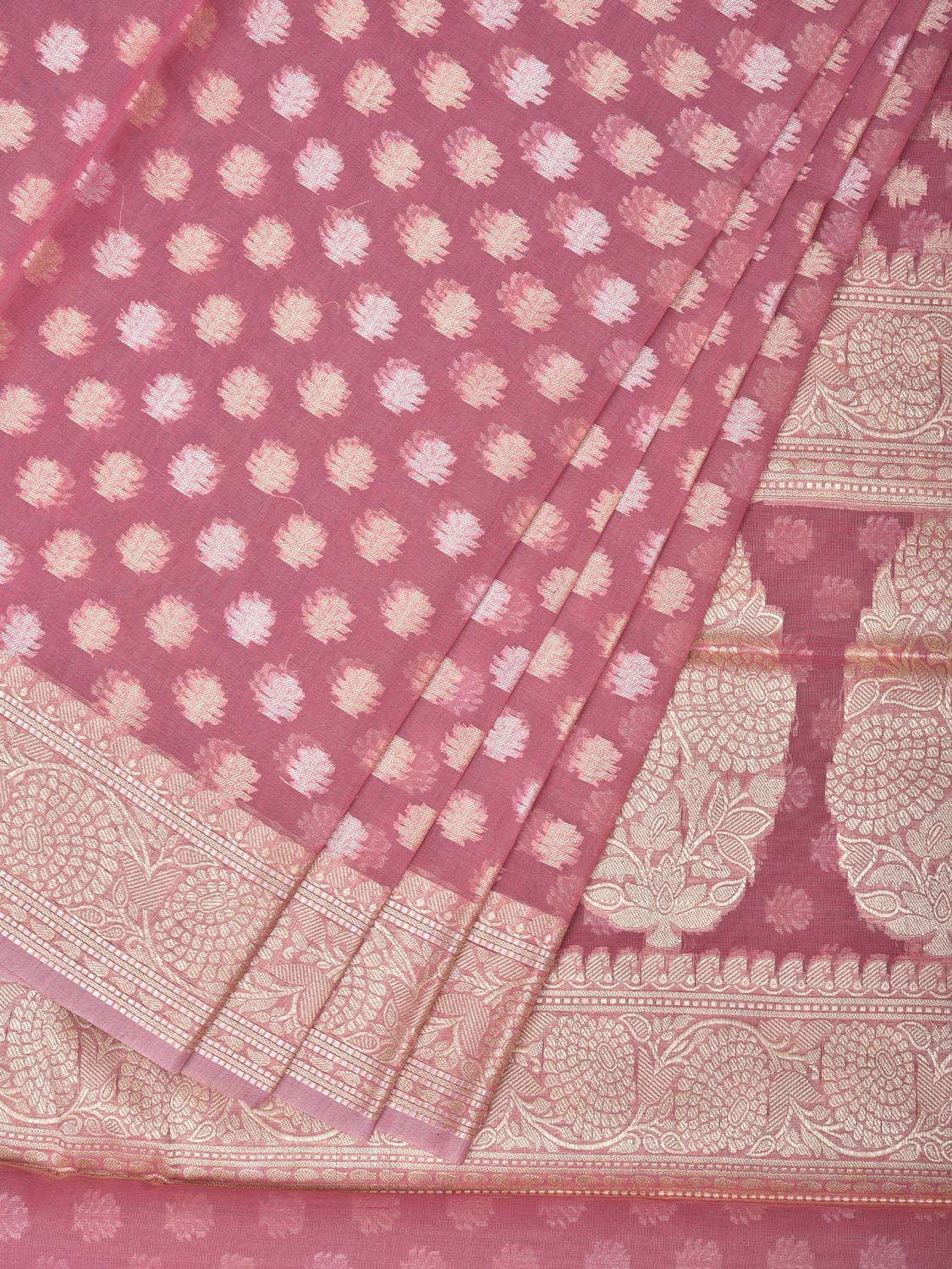 Peach Cut Work Cotton Silk Saree with All Over Banaras Design - Global Threads | Swadesiicart