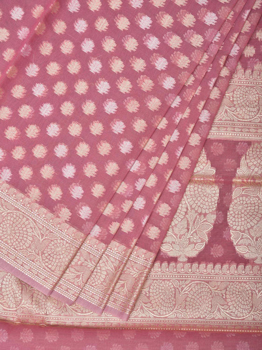 Peach Cut Work Cotton Silk Saree with All Over Banaras Design - Global Threads | Swadesiicart