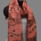 Peach Kalamkari Hand Painted Kanchipuram Silk Handloom Dupatta with Birds Design - Global Threads | Swadesiicart