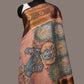 Peach Kalamkari Hand Painted Kanchipuram Silk Handloom Dupatta with Krishna and Cow Design - Global Threads | Swadesiicart